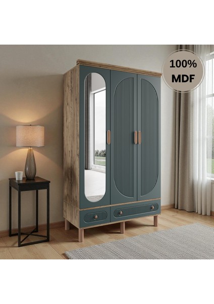 Sooho 3 Kapaklı Aynalı Çekmeceli Mdf Gardırop