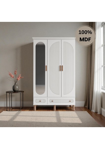Sooho 3 Kapaklı Aynalı Çekmeceli Mdf Gardırop