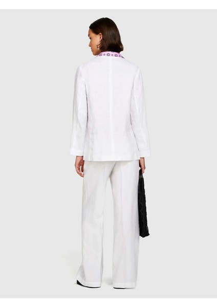 %100 Keten Tek Düğmeli Blazer Ceket Kadın Beyaz Ceket - 325P2AGHLW019 modelleri