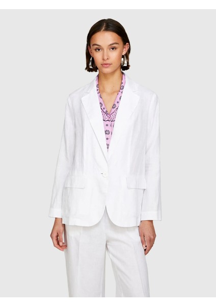 %100 Keten Tek Düğmeli Blazer Ceket Kadın Beyaz Ceket - 325P2AGHLW019 fırsatları