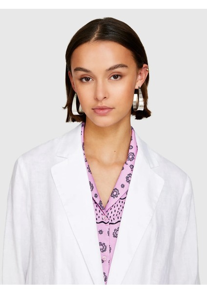 %100 Keten Tek Düğmeli Blazer Ceket Kadın Beyaz Ceket - 325P2AGHLW019 indirimleri