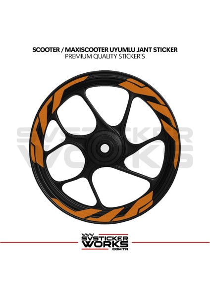 Scooter Maxiscooter Jant Sticker Jant Şeridi Kalın Dıştan Içe Turuncu