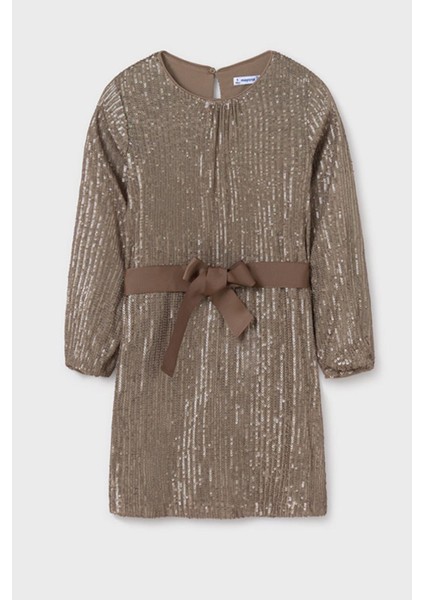 Kız Çocuk 8-18 Yaş Pul Işlemeli Astarlı Elbise 7980 Dore