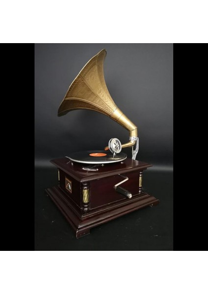 Gramofon Plakçalar Ahşap Kare Köşeleri Bronz Işli Kurmalı ASIG501 modelleri