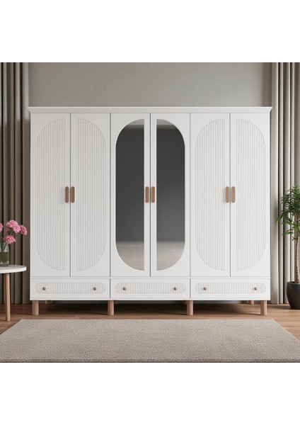 Milen 6 Kapaklı Aynalı Çekmeceli Mdf Gardırop fiyatları