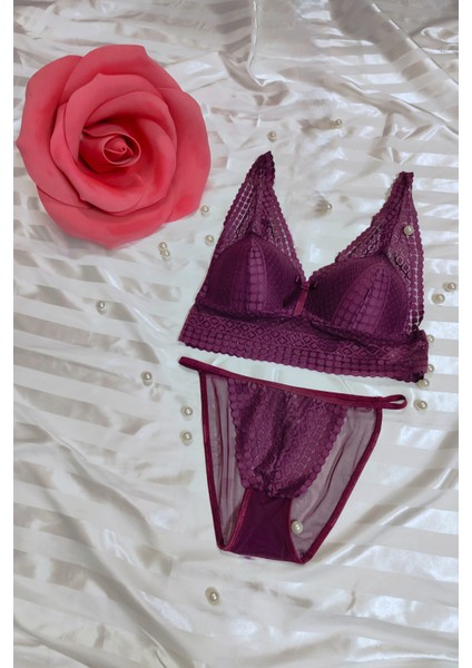 Bralet Takım Fantezi Dantel Tül Detaylı Yan Ipli Yumuşak Pedli Takım