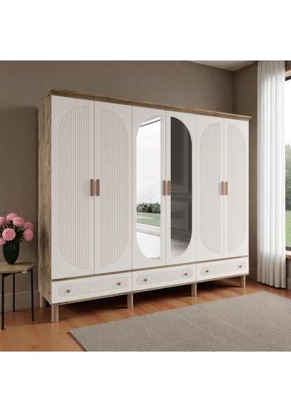 Milen 6 Kapaklı Aynalı Çekmeceli Mdf Gardırop fiyatları