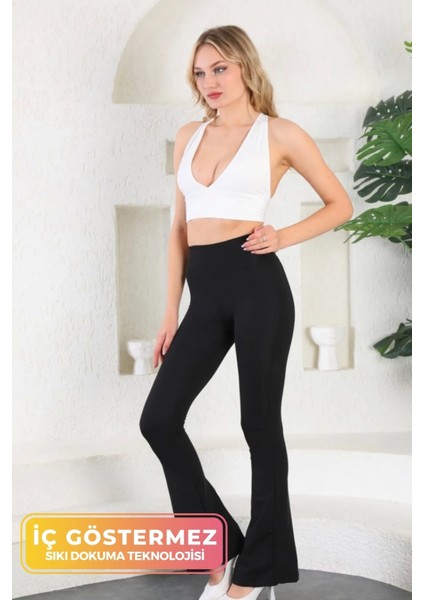 Enenstyle Fashıon Boutıque Yüksek Bel Toparlayıcı Şık Ispanyol Paça Dalgıç Kumaş Rahat Şık Günlük Tayt