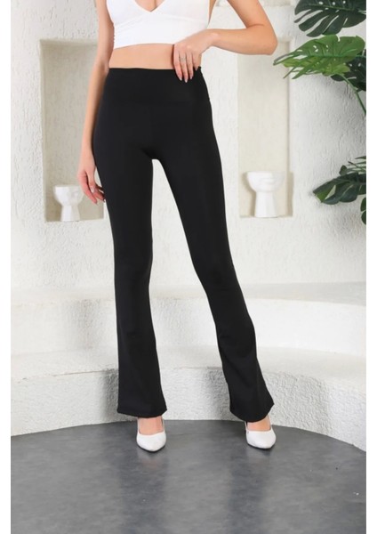 Enenstyle Fashıon Boutıque Yüksek Bel Toparlayıcı Şık Ispanyol Paça Dalgıç Kumaş Rahat Şık Günlük Tayt