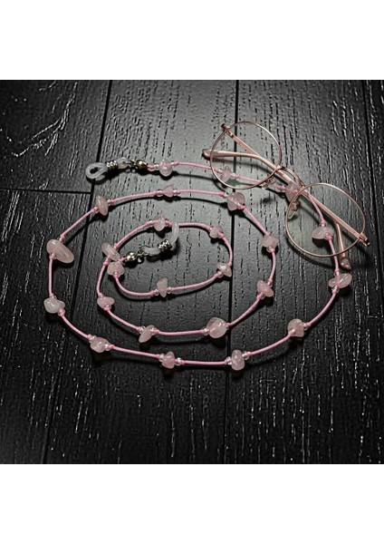 Pembe Kuvars Taşlı Gözlük Askısı – Doğal Taş Gözlük Ipi