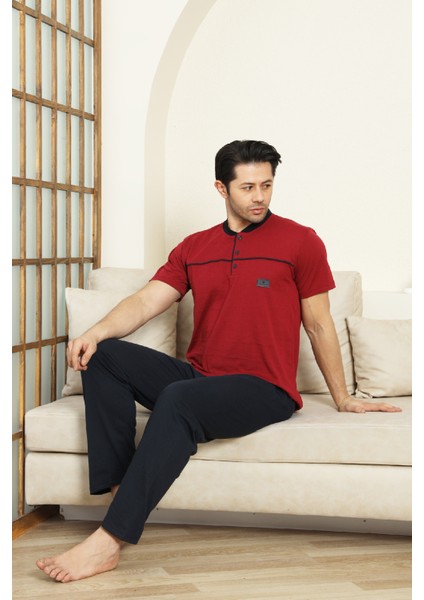 Erkek %100 Pamuk Pijama Takımı -3 Düğmeli-Robalı 12383 fiyatları