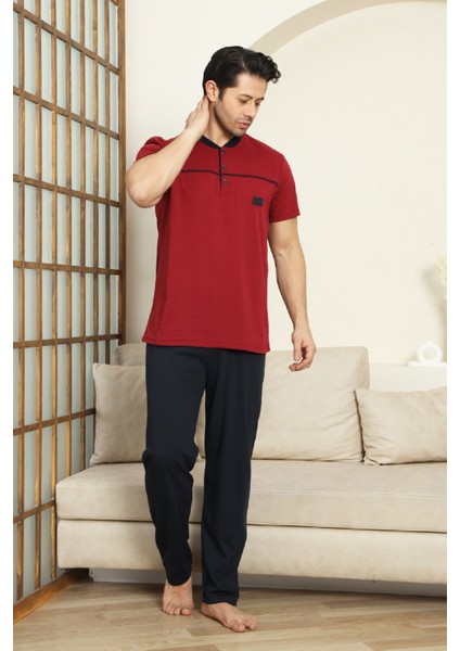 Erkek %100 Pamuk Pijama Takımı -3 Düğmeli-Robalı 12383 modelleri