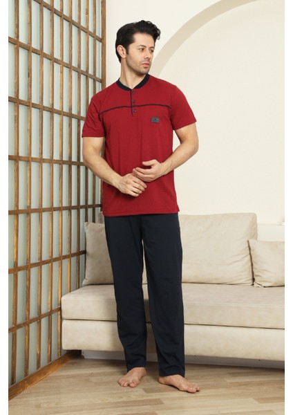 Erkek %100 Pamuk Pijama Takımı -3 Düğmeli-Robalı 12383 fırsatları