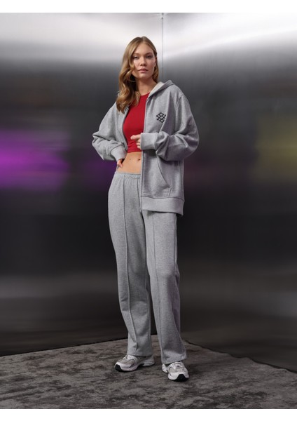 Kadın Nakış Detay Fermuarlı Sweat Takım