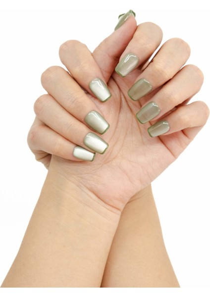 10'lu Yeşil Kısa Balerin Tekrar Kullanılabilir El Yapımı Protez Takma Tırnak - Yeşil-S modelleri