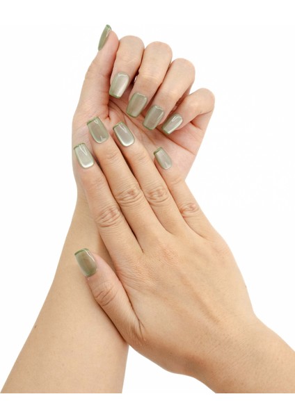 10'lu Yeşil Kısa Balerin Tekrar Kullanılabilir El Yapımı Protez Takma Tırnak - Yeşil-S fırsatları