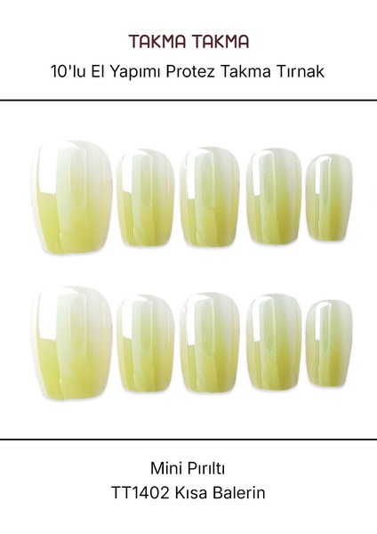 10'lu Sarı Kısa Balerin TT1402 Tekrar Kullanılabilir El Yapımı Protez Takma Tırnak - Ten Rengi-Sarı-S