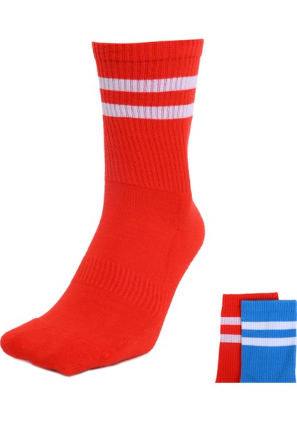 Rayas Unisex Çok Renkli Günlük Stil 2'li Çorap 24KA03-FLAME/DİVABLUE