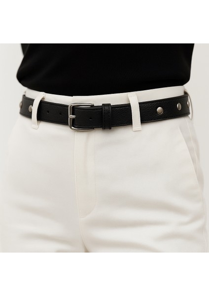 Kadın Siyah Zımbalı Suni Deri Kemer – Aksesuarlı Trend Model