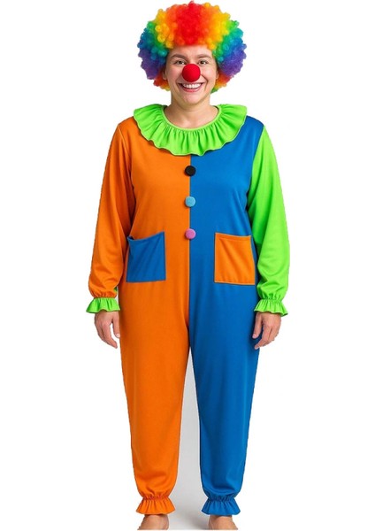 Palyaço Kostüm Seti 150 cm Peruk + Burun + Kostüm