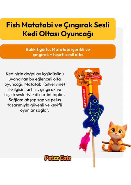 Petzzcats Fish Matatabi ve Çıngırak Sesli Kedi Oltası Oyuncağı Mavi 42 cm fiyatları