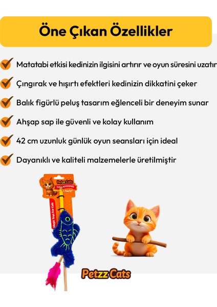 Petzzcats Fish Matatabi ve Çıngırak Sesli Kedi Oltası Oyuncağı Mavi 42 cm modelleri