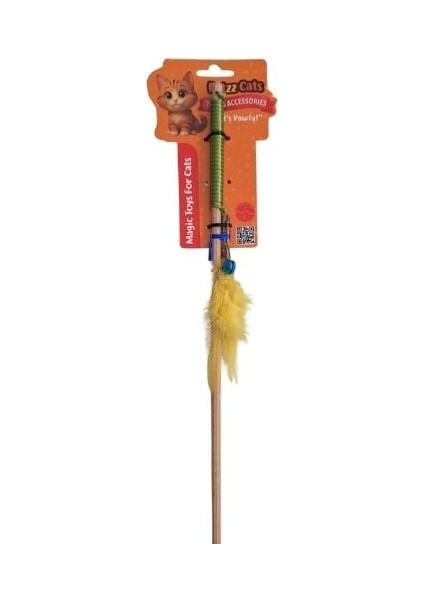 Petzzcats Fish Matatabi ve Çıngırak Sesli Ahşap Saplı Kedi Olta Oyuncağı Yeşil 42 cm