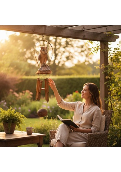 El Yapımı Doğal Ahşap & Coconut Baykuş Tasarımlı Rüzgar Çanı 90CM Balkon Bahçe Dekoru Hediyelik Ürün fiyatları