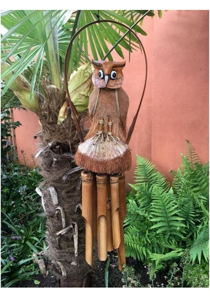 El Yapımı Doğal Ahşap & Coconut Baykuş Tasarımlı Rüzgar Çanı 90CM Balkon Bahçe Dekoru Hediyelik Ürün fırsatları