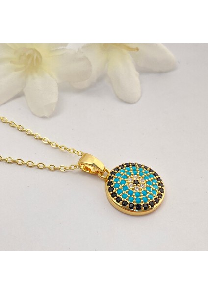 Nazar Boncuklu Kolye Kuyumcu Model Kolye Çelik 14 Ayar Gold 45CM fiyatları