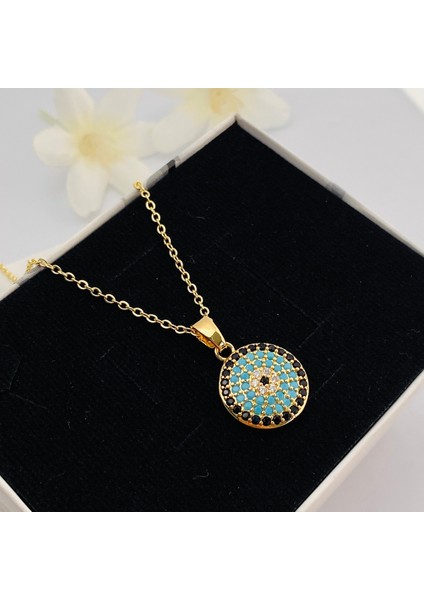 Nazar Boncuklu Kolye Kuyumcu Model Kolye Çelik 14 Ayar Gold 45CM indirimleri