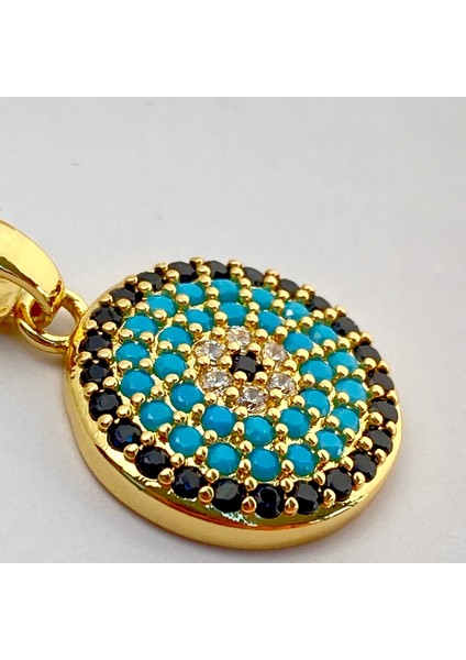 Nazar Boncuklu Kolye Kuyumcu Model Kolye Çelik 14 Ayar Gold 45CM