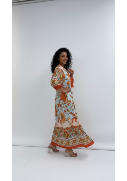 Büyük Beden Çiçek Desenli Uzun Kol Elbise modelleri