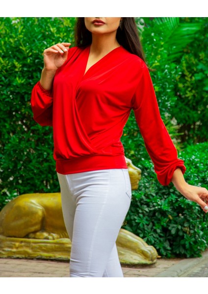 Kadın Uzun Kollu Kruvaze Yaka Sandy Bluz
