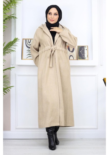 Önden Bağlamalı Kaşe Kaban Bej 19169 modelleri