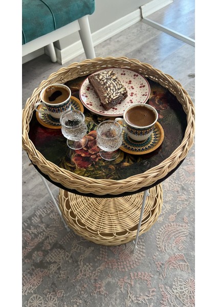 Bambu Rattan Iki Katlı Komidin-Sehpa