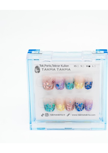10'lu Renkli Kısa Balerin TT1184 Tekrar Kullanılabilir El Yapımı Protez Takma Tırnak - Renkli-L indirimleri