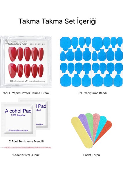 10'lu Kırmızı Uzun Badem TT1448 Tekrar Kullanılabilir El Yapımı Protez Takma Tırnak - Kırmızı-M fiyatları