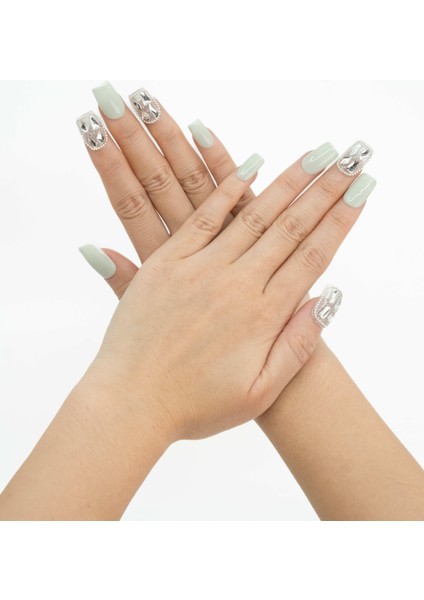 10'lu Yeşil Orta Kare TT1047 Tekrar Kullanılabilir El Yapımı Protez Takma Tırnak - Yeşil-S fiyatları