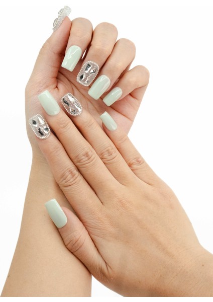 10'lu Yeşil Orta Kare TT1047 Tekrar Kullanılabilir El Yapımı Protez Takma Tırnak - Yeşil-S fırsatları