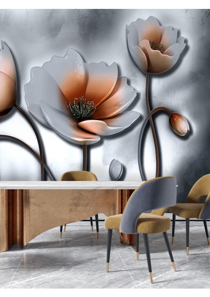 3 Boyutlu Lale Desenli Yırtılmaz Silinebilir Sağlıklı Tekstil Duvar Kağıdı