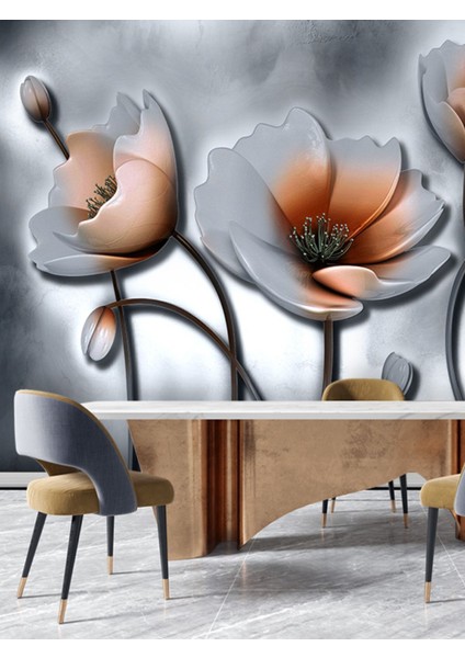 3 Boyutlu Lale Desenli Yırtılmaz Silinebilir Sağlıklı Tekstil Duvar Kağıdı fiyatları