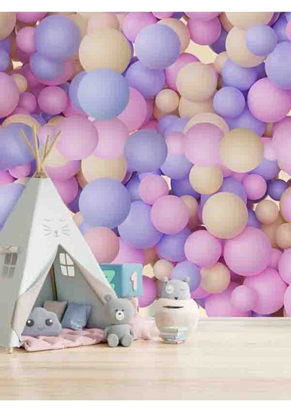 Makaron Balonlar Desenli Isı ve Ses Yalıtımlı Tekstil Duvar Kağıdı