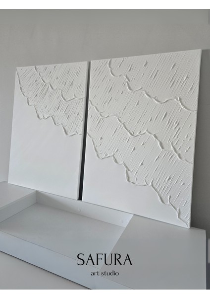 Dokulu Tablo – El Yapımı 3 Boyutlu Alçı Minimalist Dekor, Modern Iskandinav Duvar Sanatı (Dalga No:1 Beyaz) fiyatları