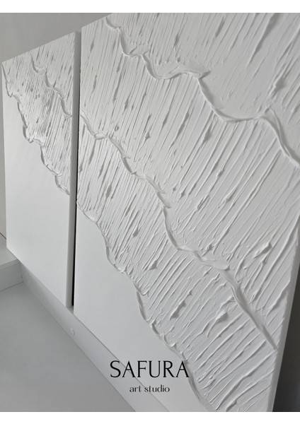 Dokulu Tablo – El Yapımı 3 Boyutlu Alçı Minimalist Dekor, Modern Iskandinav Duvar Sanatı (Dalga No:1 Beyaz) modelleri