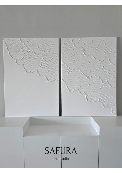 Dokulu Tablo – El Yapımı 3 Boyutlu Alçı Minimalist Dekor, Modern Iskandinav Duvar Sanatı (Dalga No:1 Beyaz) fırsatları