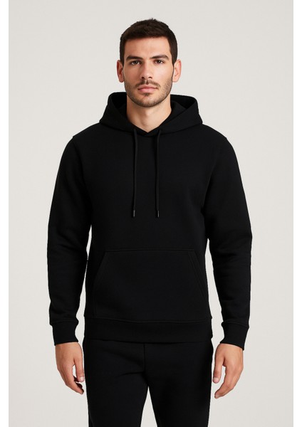 Üç Iplik Kapüşonlu Kanguru Cepli Sweatshirt Hoodie
