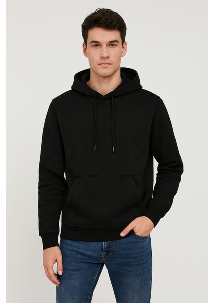 Üç Iplik Kapüşonlu Kanguru Cepli Sweatshirt Hoodie fırsatları