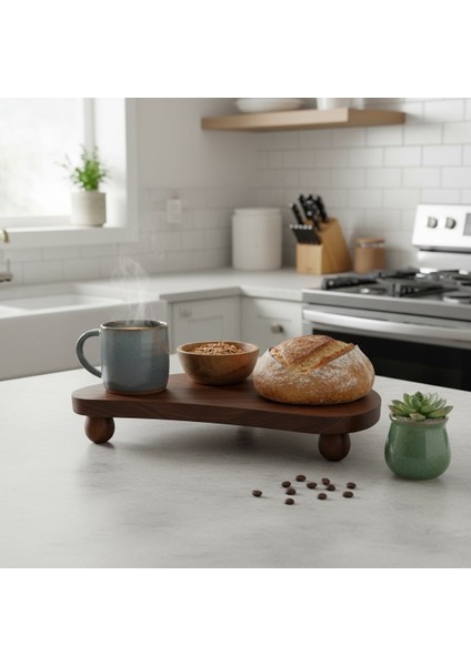 Doğal Kayın Ağacı Badem Formlu Top Ayaklı Ahşap Sunumluk – Kahvaltı ve Dekoratif Servis Standı