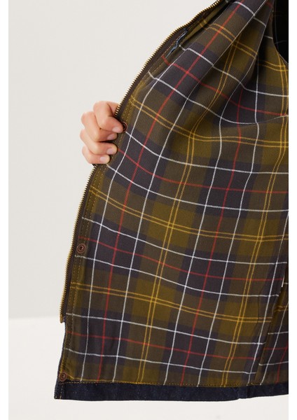 Kadife Yaka Uzun Denim Ceket LRI0025 Koyu Mavi indirimleri